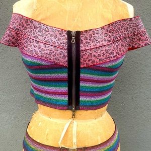 RAINBOW 🌈 BANDAGE BANDAU ZIP UP TOP W/MATCHING BELT